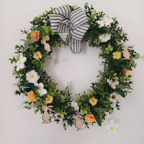 DECOLED Veľkonočná drevená dekorácia, kvetina a zajac, 12 ks/balenie.