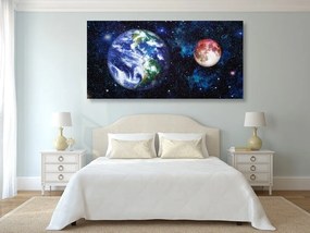 Obraz planéta Zem a červený Mesiac - 100x50
