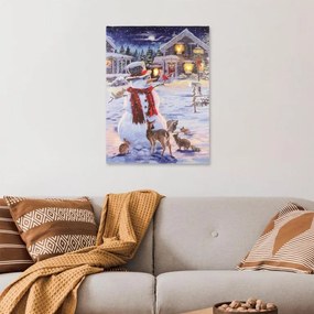 Nexos 86705 Nástenná maľba snehuliak, 3 LED, 30 x 40 cm