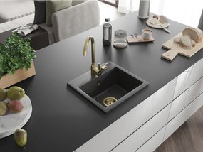 Mexen Milo, granitový drez 435x410x171 mm, 1-komorový, čierna škvrnitá so zlatým sifónom, 6505441000-76-G