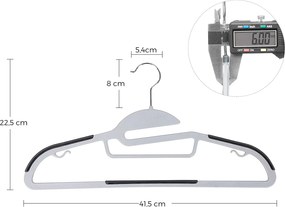 Plastové vešiaky na šaty vysokej kvality, protišmykové, 20 ks, šedé