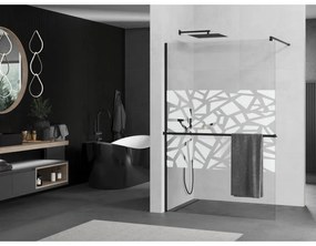 Mexen Kioto+, sprchová zástena s poličkou a držiakom na uteráky 110 x 200 cm, 8mm sklo číre sklo vzor biely, čierny profil, 800-110-121-70-85