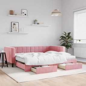 Rozkladacia denná posteľ so zásuvkami ružová 90x200 cm zamat 3196766