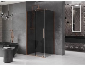 Mexen Velar, sprchový kút s posuvnými dverami 120 x 75 cm, 8mm šedé sklo, medená matná, 871-120-075-41-65