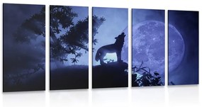 5-dielny obraz vlk v splne mesiaca