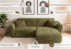 Zelená ženilková rohová pohovka (pravý roh/s leňoškou) Nelia – Ropez