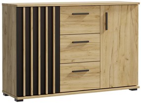 Komoda 120 cm, farba dub craft so zásuvkami a úchytkami