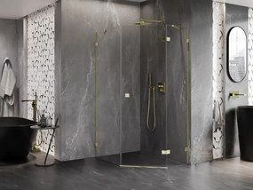 Mexen Lunar, päťuholníkový sprchový kút naklápací vpravo 80 x 100 cm, 8mm číre sklo, zlatý profil, 831-080P-100L-50-00-P
