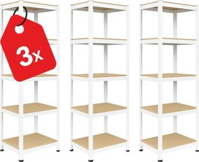 Akcia 3x Regál 180x40x40 cm lakovaný 5-policový, nosnosť 875 kg - biely