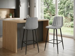 Svetlosivá barová stolička POZZA VELVET s čiernymi nohami