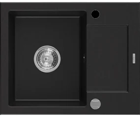 Mexen Enzo granitový jednokomorový drez s krátkym odkvapkávačom 576 x 465 mm, čierna - 6506571005-77