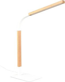 LED stmievateľná stolová lampa v bielej a prírodnej farbe s dreveným tienidlom (výška 73,5 cm) Norris – Trio