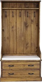 Rustikálna patinovaná vešiaková stena s poličkou a 2 zásuvkami na topánky, 100x40x190 cm