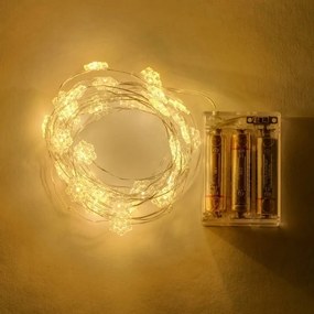 DECOLED Svetelná reťaz LED na batérie so snehovými vločkami, teplá biela, 20 LED diód, 2,3 m