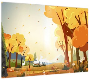 Sklenený obraz - Jesenná krajina, ilustrácie (70x50 cm)