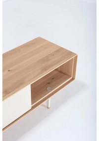 TV stolík z dubového dreva v bielo-prírodnej farbe 160x48 cm Fina – Gazzda