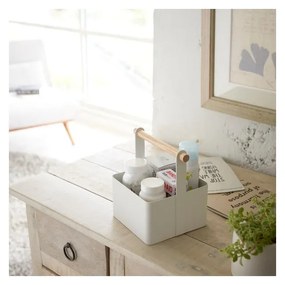 Biely multifunkčný box s detailom z bukového dreva YAMAZAKI Tosca Tool Box, dĺžka 16 cm