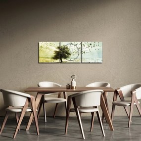 Obraz - Maľovaný kŕdeľ vtákov (s hodinami) (90x30 cm)