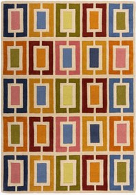 Ručne všívaný vlnený koberec's reliéfnou štruktúrou Retro Blocks