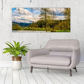 Obraz loďky pri jazere (120x50 cm)