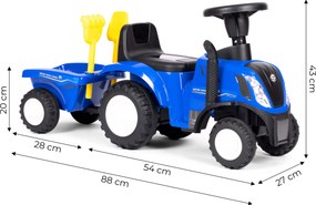 MULTISTORE Jazdík traktor New Holland s odpojiteľnou príveskou, interaktívny volant, modrý