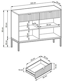 KOMODA VIGGO ŠEDÁ + ČIERNY PODSTAVEC 104 cm