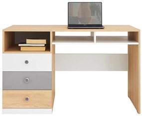 Písací stôl Pixel Px8 sušienkový dub / biely lux / sivý