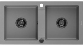 Mexen Mario, granitový drez 820x436x161 mm, 2-komorový, šedá s čiernym sifónom, 6504822000-71-B