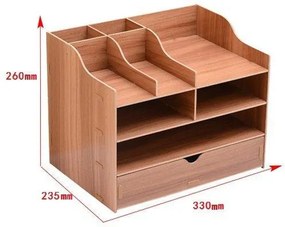 Drevený kancelársky organizér na dokumenty s 8 priehradkami a širokou zásuvkou modrý DIY 2411 Modrá