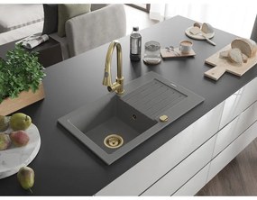 Mexen Pablo, 1-komorový granitový drez 752x436x161 mm a drezová batéria Elia, šedá, 6510-71-670101-50