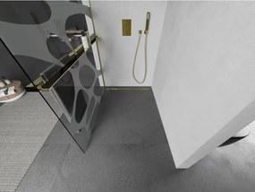 Mexen Kioto+ L, sprchová zástena Walk-In s poličkou a vešiakom 100 x 200 cm, 8mm číre sklo biely vzor, zlatý lesklý profil,800-100-123-50-97