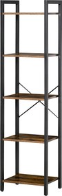 HOMCOM Priemyselný 5-poschodový regál s oceľovým rámom pre obývačku, kanceláriu, kuchyňu a spálňu 40x30x154 cm Rustikálna hnedá | Aosom