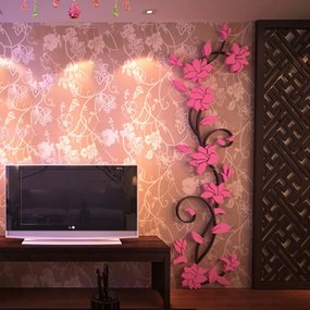 Veselá Stena Samolepka na stenu na stenu Svetlo ružové 3D Kvietky Veľkosť: XL-150 x 45 cm
