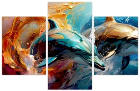 Obraz - Maľba delfínov (90x60 cm)