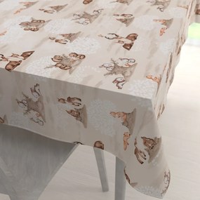Biante Detský bavlnený obdĺžnikový obrus Sandra SA-698 Hnedé lesné zvieratká na béžovom 50x100 cm