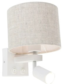 Nástenná lampa biela s lampou na čítanie a svetlosivým tienidlom 18 cm - Brescia