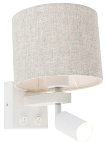 Nástenná lampa biela s lampou na čítanie a tienidlom 18 cm svetlo šedá - Brescia