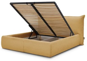 Žltá čalúnená dvojlôžková posteľ s úložným priestorom a roštom 180x200 cm Jade – Bobochic Paris