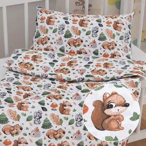 Biante Detské bavlnené posteľné obliečky do postieľky Sandra SA-282 Veveričky a lesní kamaráti Do postieľky 90x130 a 40x60 cm