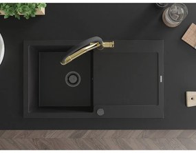 Mexen Leo, 1-komorový granitový drez 900x500x190 mm a drezová batéria Duo, čierna, 6501-77-671701-57-B