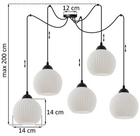 Závesné svietidlo Riffle Round Spider, 5x biele sklenené tienidlo, b