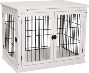 PawHut Klietka pre psov do domácnosti, Psia búda s 2 vchodmi, Uzamykateľná psia búda, Psia búda pre malých psov, Biela, 58,5 x 81 x 66 cm | Aosom