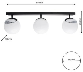 Stropné svietidlo Sfera, 3x biele sklenené tienidlo, b/ch