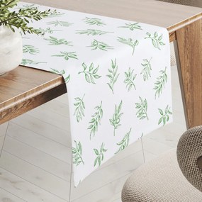 Biante Teflónový behúň na stôl TF-113 Zelené olivové vetvičky na bielom 45x140 cm