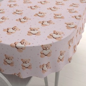 Biante Detský bavlnený oválny obrus Sandra SA-723 Medvedíky so srdiečkami na fialkovom 120x200 cm