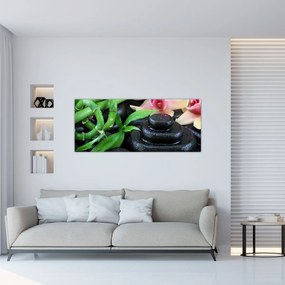 Obraz - Kamene a orchidey (120x50 cm)