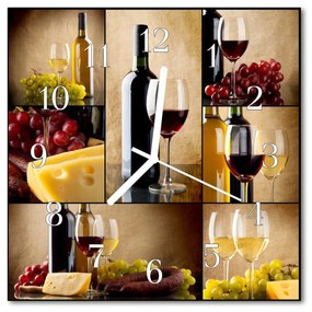 Sklenené hodiny štvorcové Fľaša vína 30x30 cm