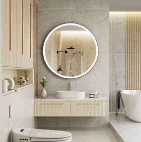 Erga Olivia, okrúhle LED zrkadlo 100cm, čierny kovový rám, 2300 lm, 6500K, predné osvetlenie, ERG-V01-202-1010-BK