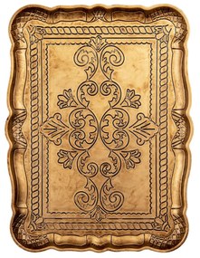 Zlato-hnedý plastový obdĺžnikový podnos s ornamentmi - 31 * 23 * 2 cm