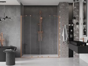 Mexen Velar Duo, posuvné dvere do otvoru 200x200 cm, 8mm číre sklo, medená matná, 871-200-000-02-65
